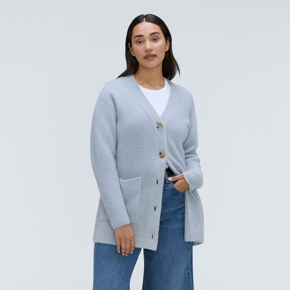 The Oversized Alpaca Pocket Cardigan in Mist — front view