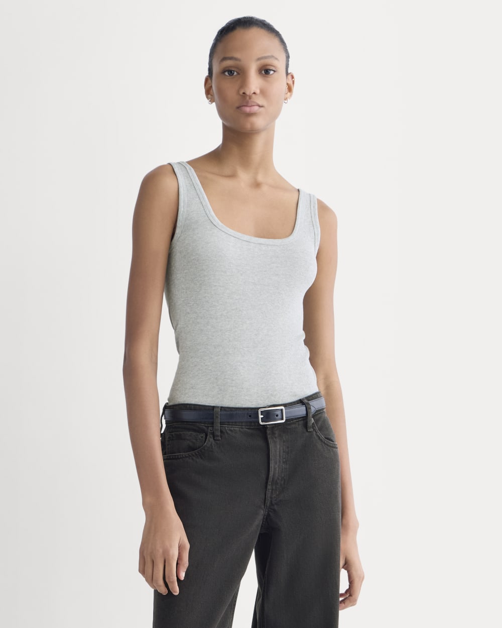 The Luxe Rib Square-Neck Tank in Classic Heather Grey — front view