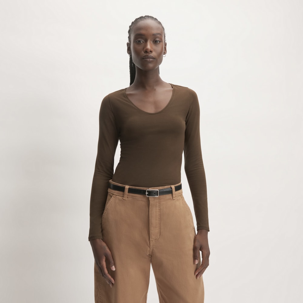 The Supima® Form Ballet Neck Tee in Cocoa — front view