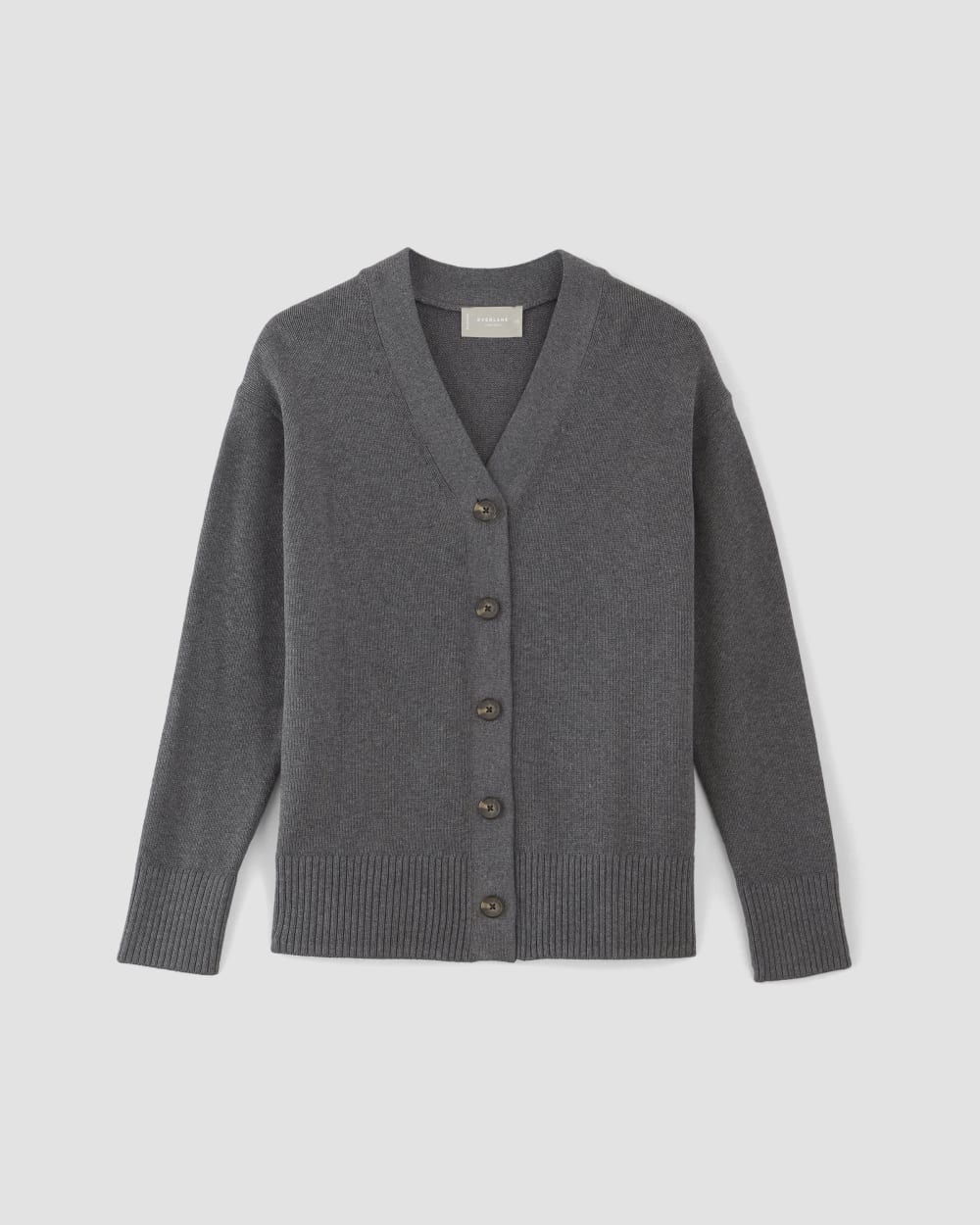 The Organic Cotton Cardigan in Heathered Charcoal — alternate view