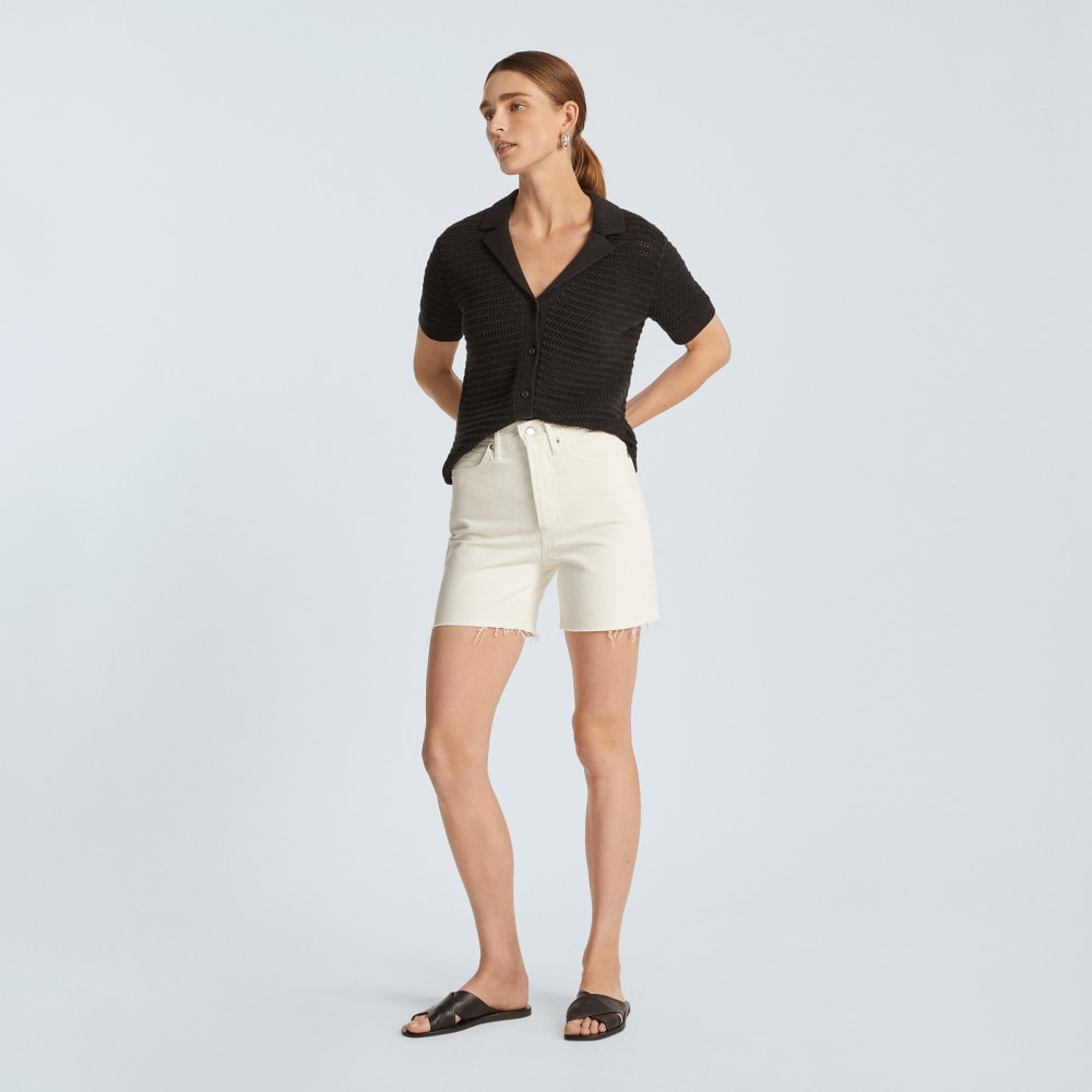 The Crochet Knit Polo in Black — detail view