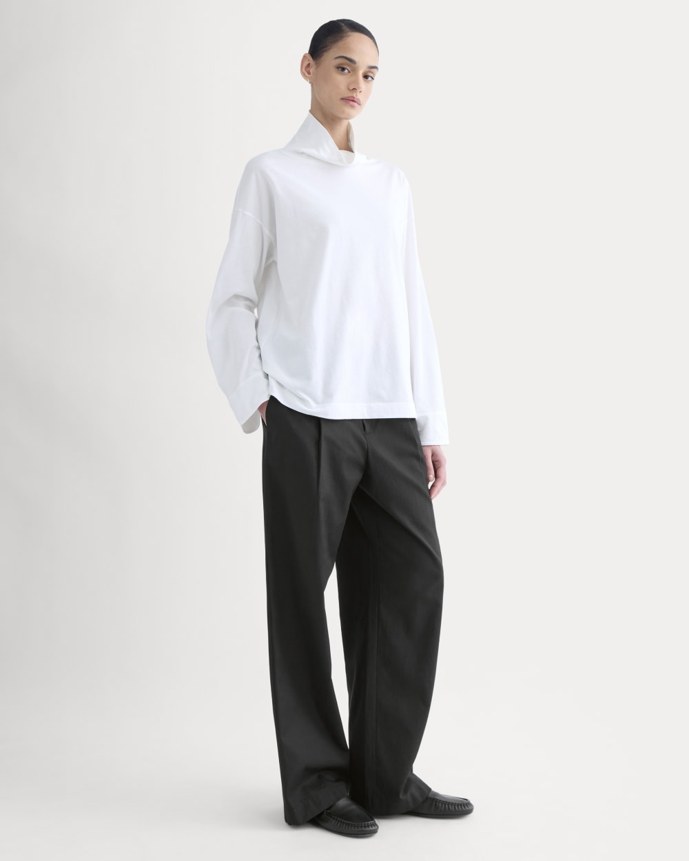 Slouchy Turtleneck In Essential Cotton in White — detail view