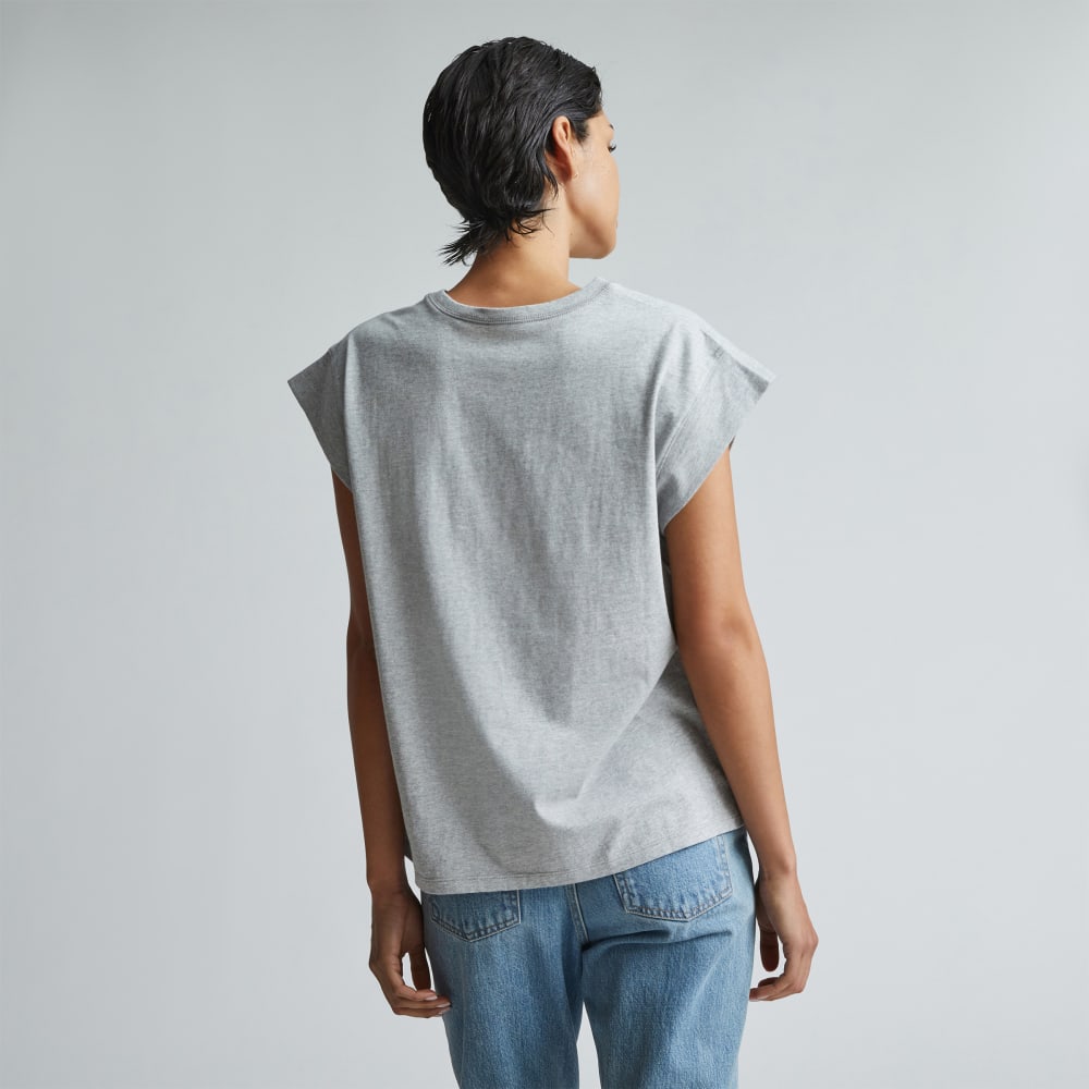 The Muscle Tee in Essential Cotton in Heather Grey — detail view