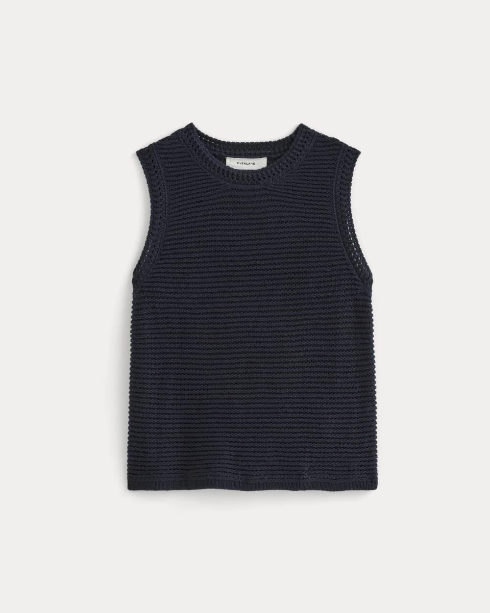 The Organic Cotton Open-Stitch Tank in Navy — alternate view