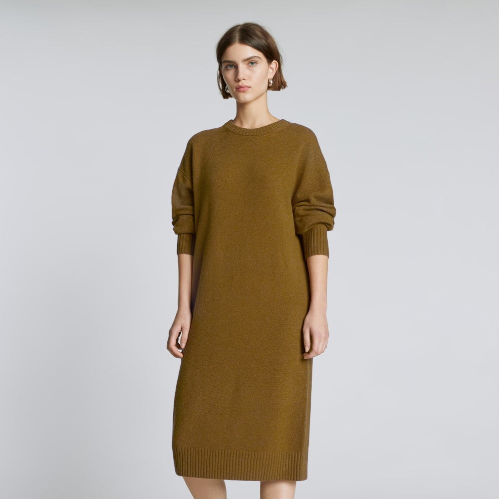 The Cashmere Midi Dress in Tapenade — detail view