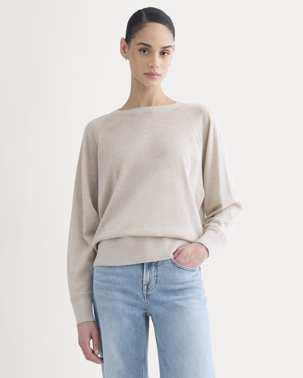 Raglan Sweater in Ultrasoft Merino in Heathered Oat — front view