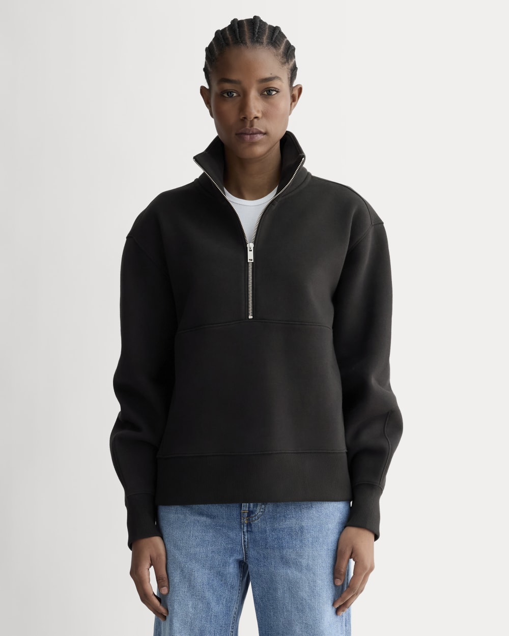 Luxe Fleece Half-Zip Sweatshirt in Black — front view