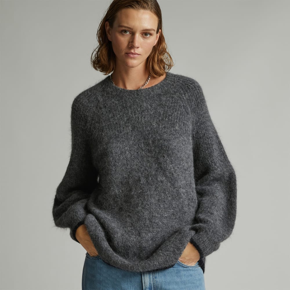 The SuperFuzz Alpaca Oversized Crew in Heathered Charcoal — front view