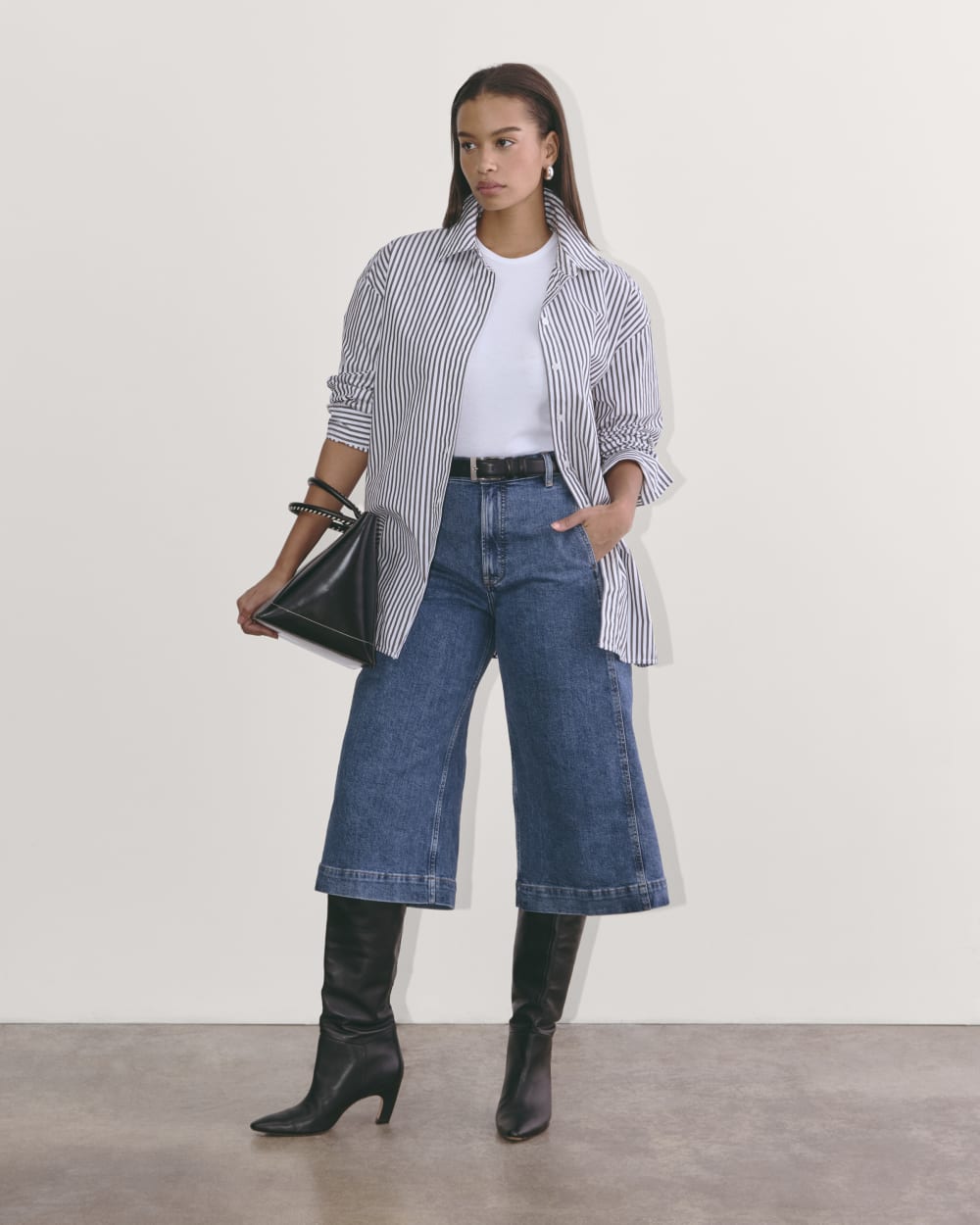 The Denim Culotte in New Blue — front view