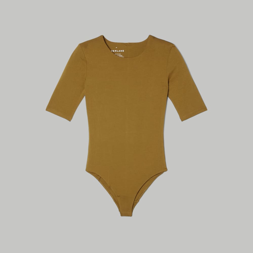 The Short-Sleeve Crew Neck Bodysuit in Tapenade — alternate view