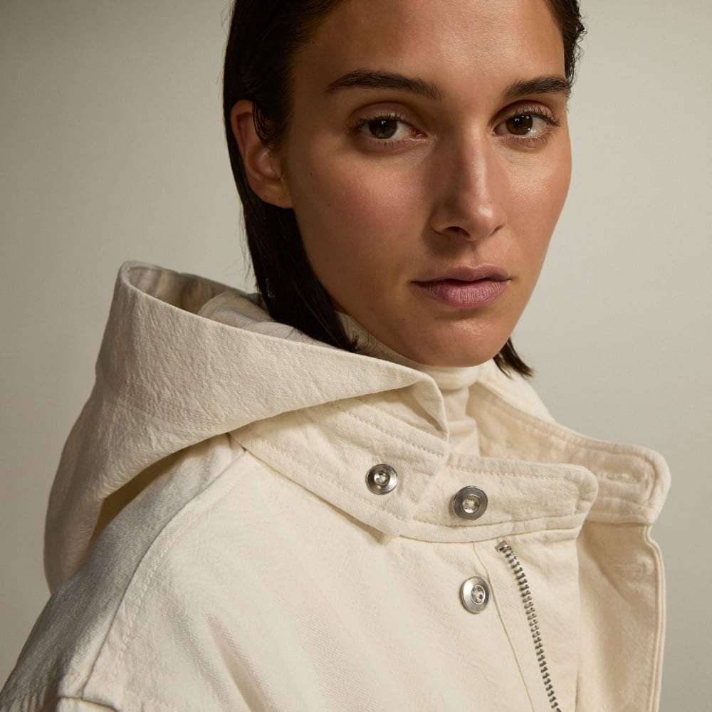 The Canvas Organic Cotton Parka in Bone — detail view
