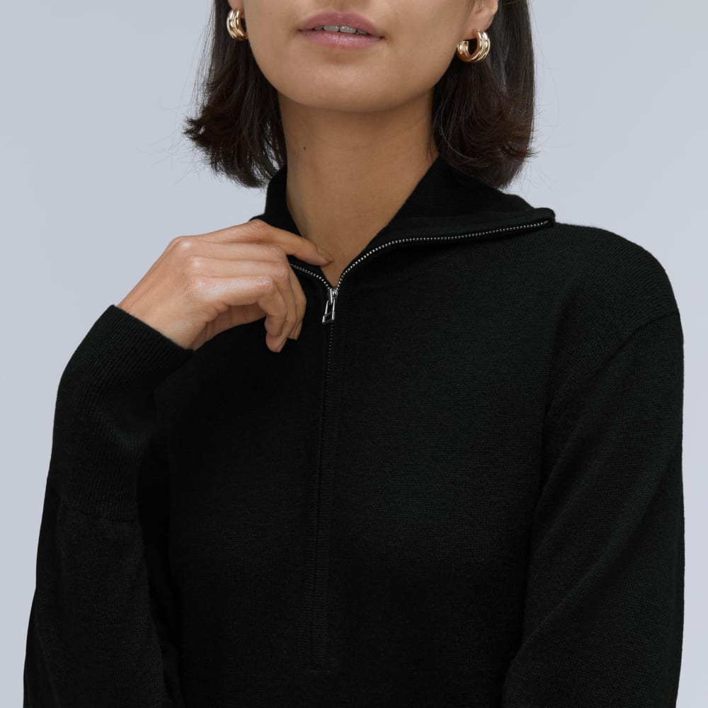 The Luxe Merino Half-Zip Sweater in Black — detail view
