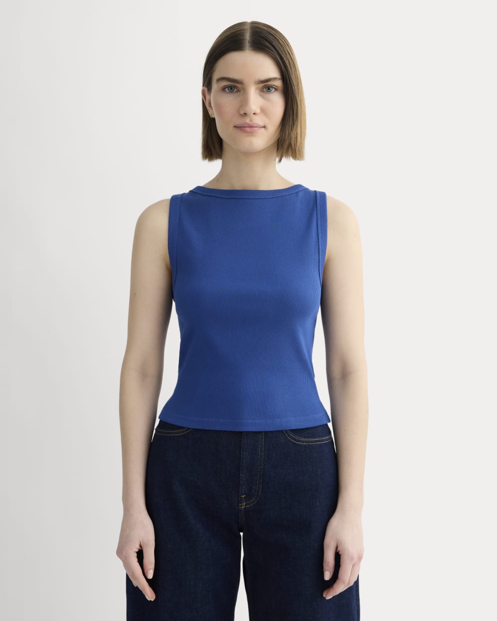 The Selfie Boatneck Tank in Bright Cobalt — front view