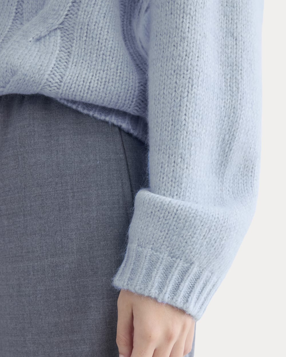 Cloud Cable V-Neck Sweater in Forever Blue — detail view