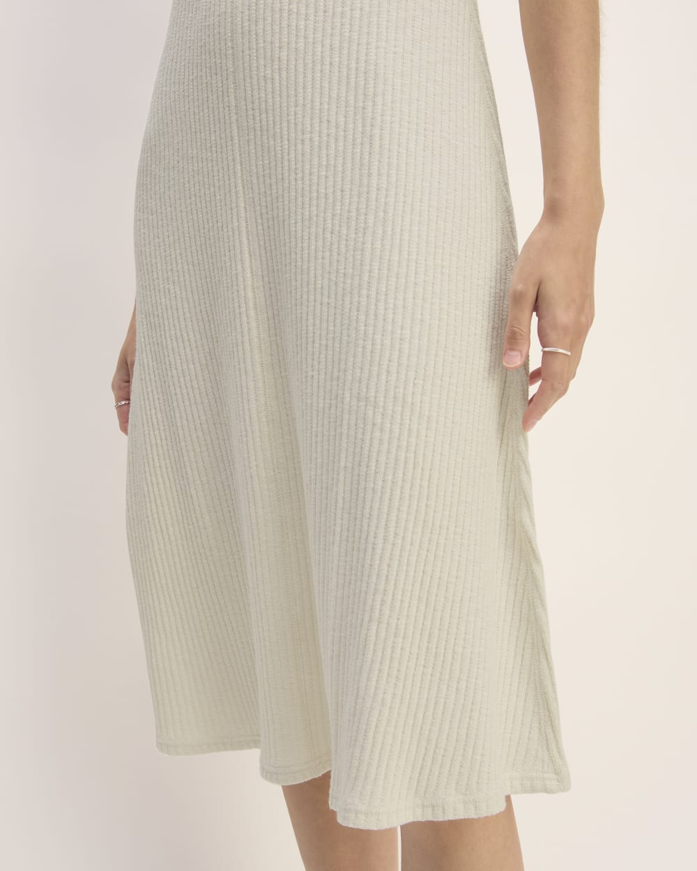 The Rib-Knit A-Line Tank Dress in Bone — detail view