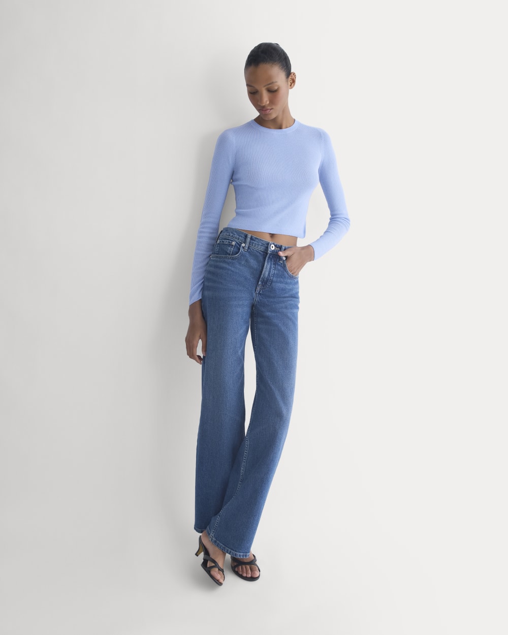The Cropped Crew Top in Ultrafine Merino in Open Air Blue — detail view