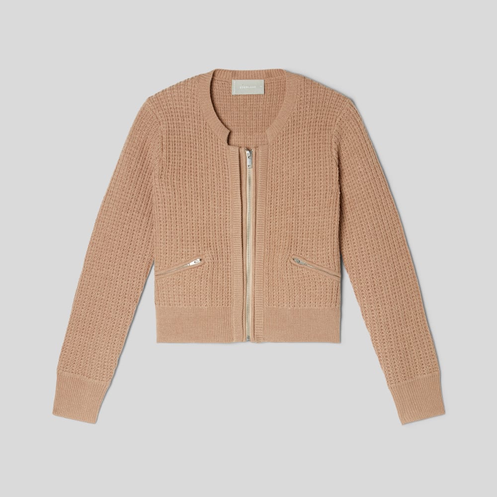 The Cropped Cotton-Merino Bomber in Chestnut — alternate view
