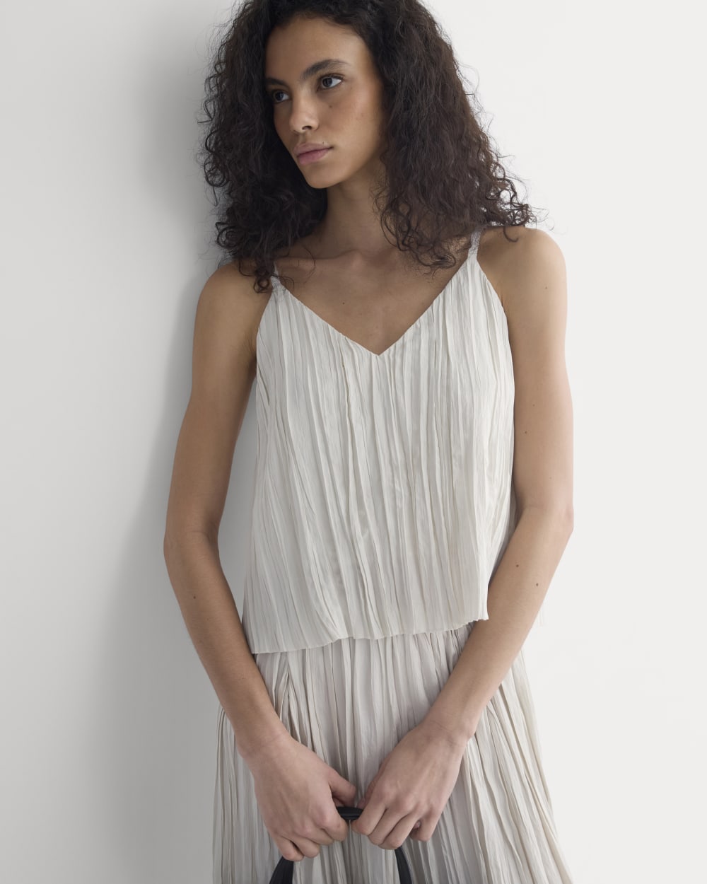 Crinkle Trapeze Tank in Birch — detail view