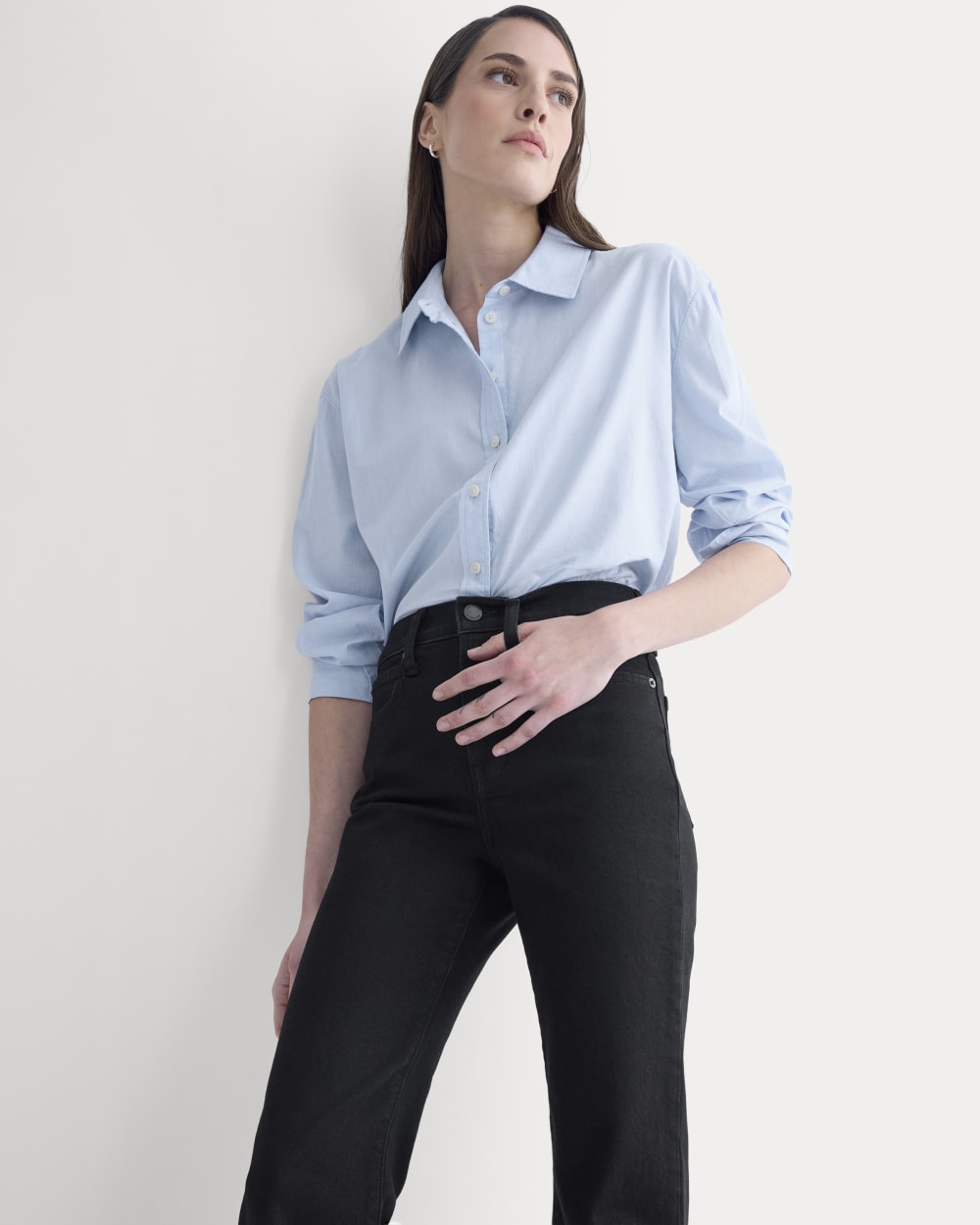 High-Rise Slim Bootcut Jean in Black — detail view