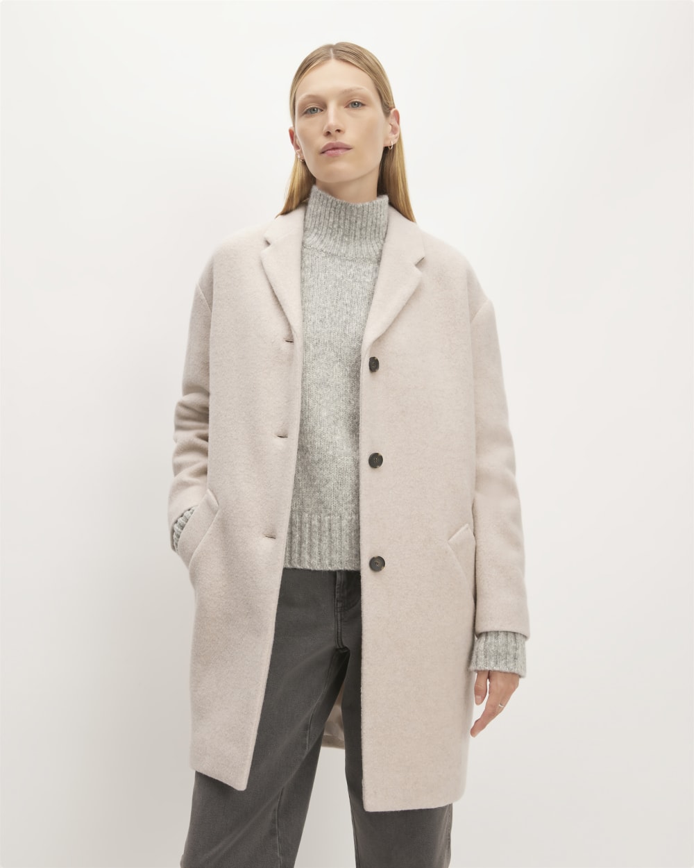 The Italian ReWool® Cocoon Coat in Oat — front view