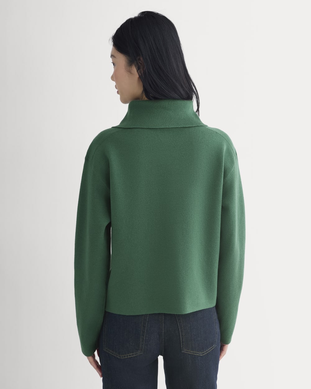 Double Knit Half-Zip in Cotton Merino in Hunter Green — detail view