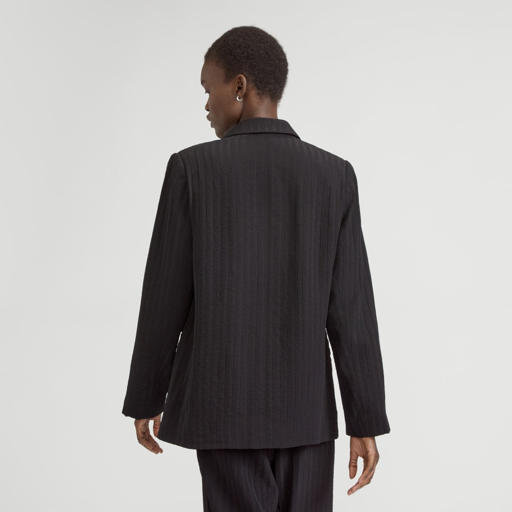 The Drapey City Stripe Blazer in Black — detail view