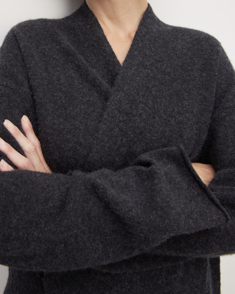 The Cozy-Stretch Long Cardigan in Charcoal — detail view
