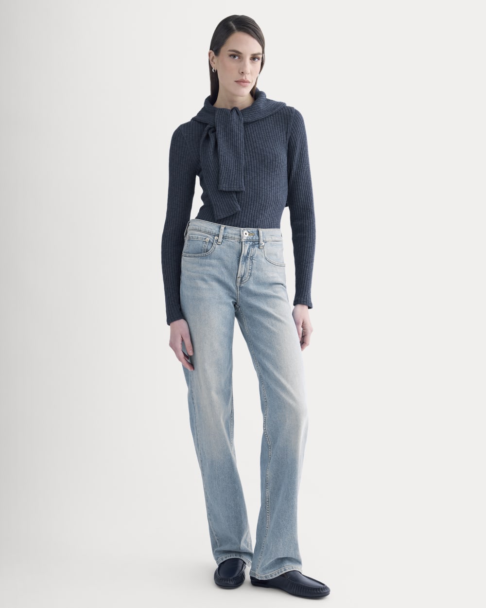 The Cozy Rib Long-Sleeve Tee in Mood Indigo — detail view