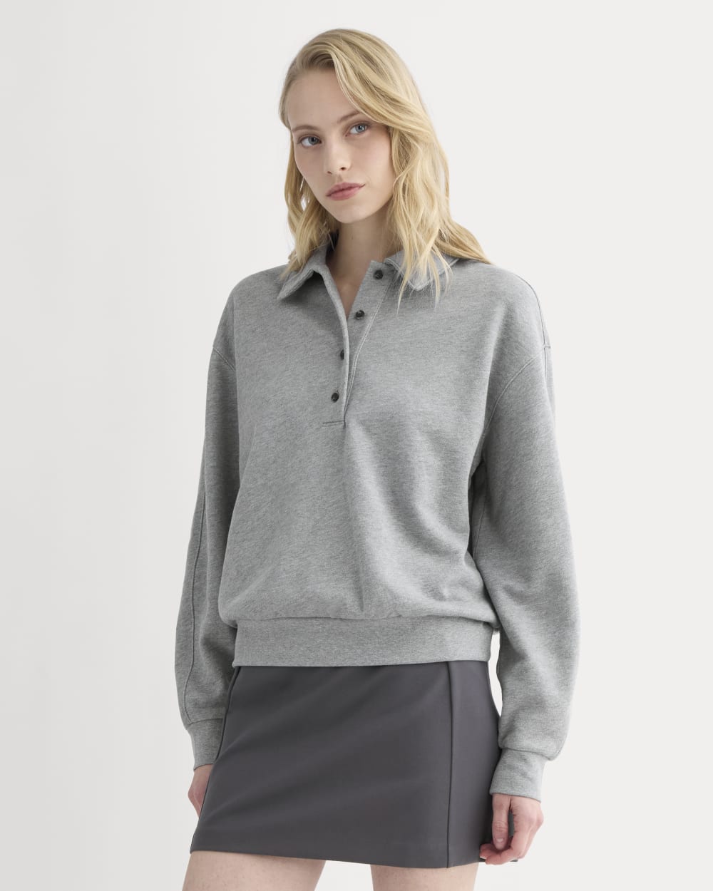 Lightweight Terry Polo Sweatshirt in Vintage Heather Grey — front view
