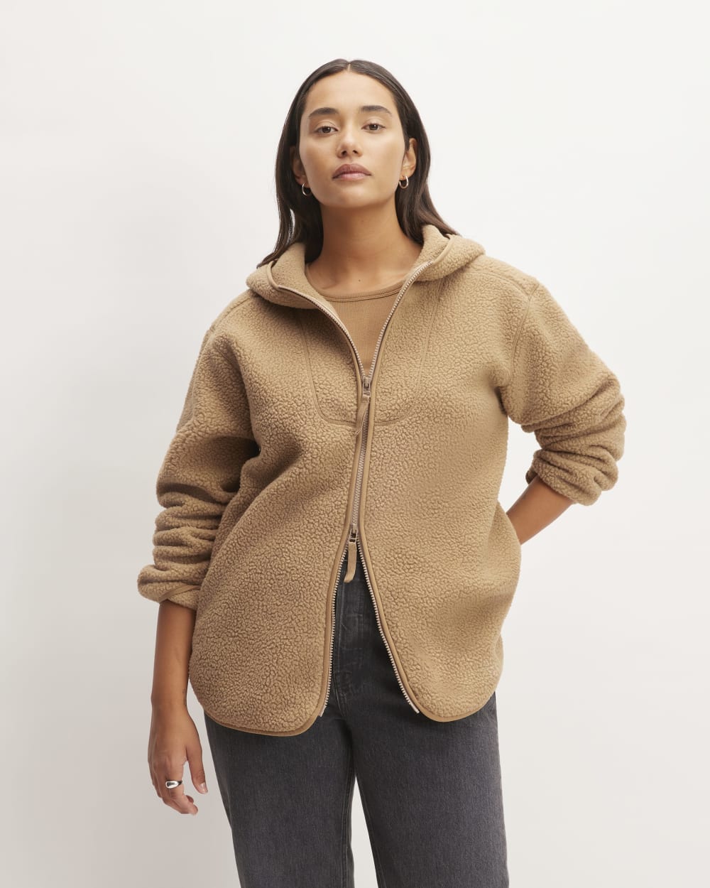The ReNew Fleece Full-Zip Hoodie in Tiger's Eye — front view