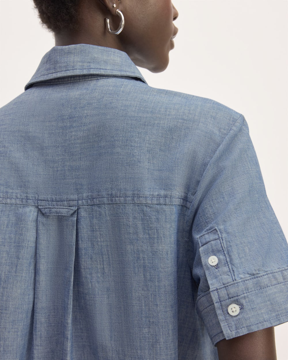 The Daytripper Dress in Ivy Blue ReChambray — detail view