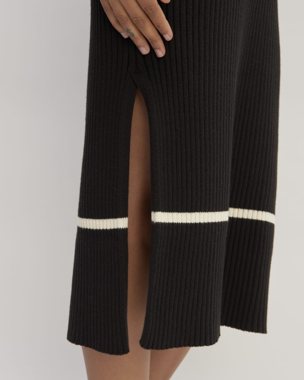 The Cotton Wide Rib Midi Dress in Black — detail view