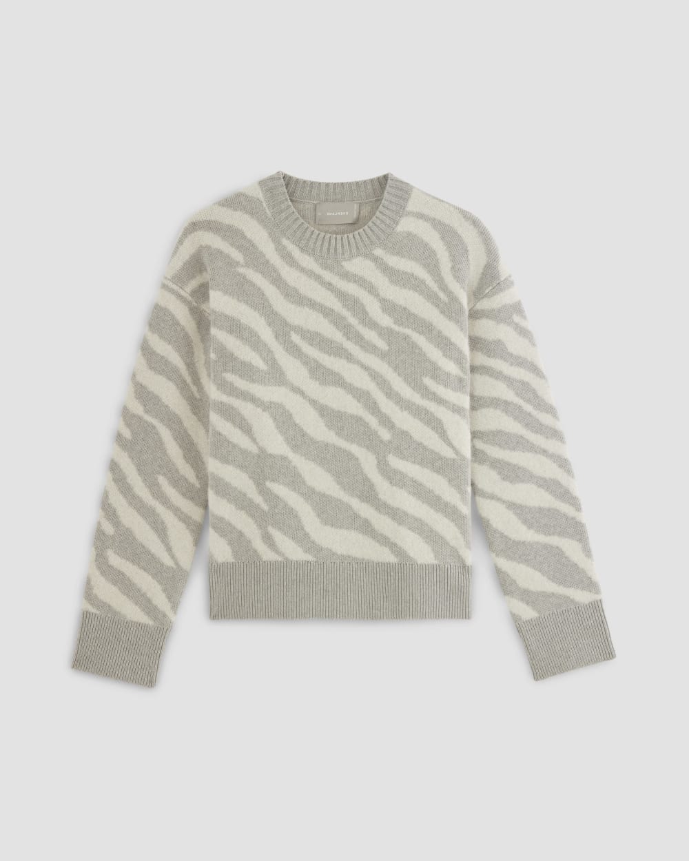 The Alpaca Tiger Jacquard Crewneck in Heathered Grey / Snow — alternate view