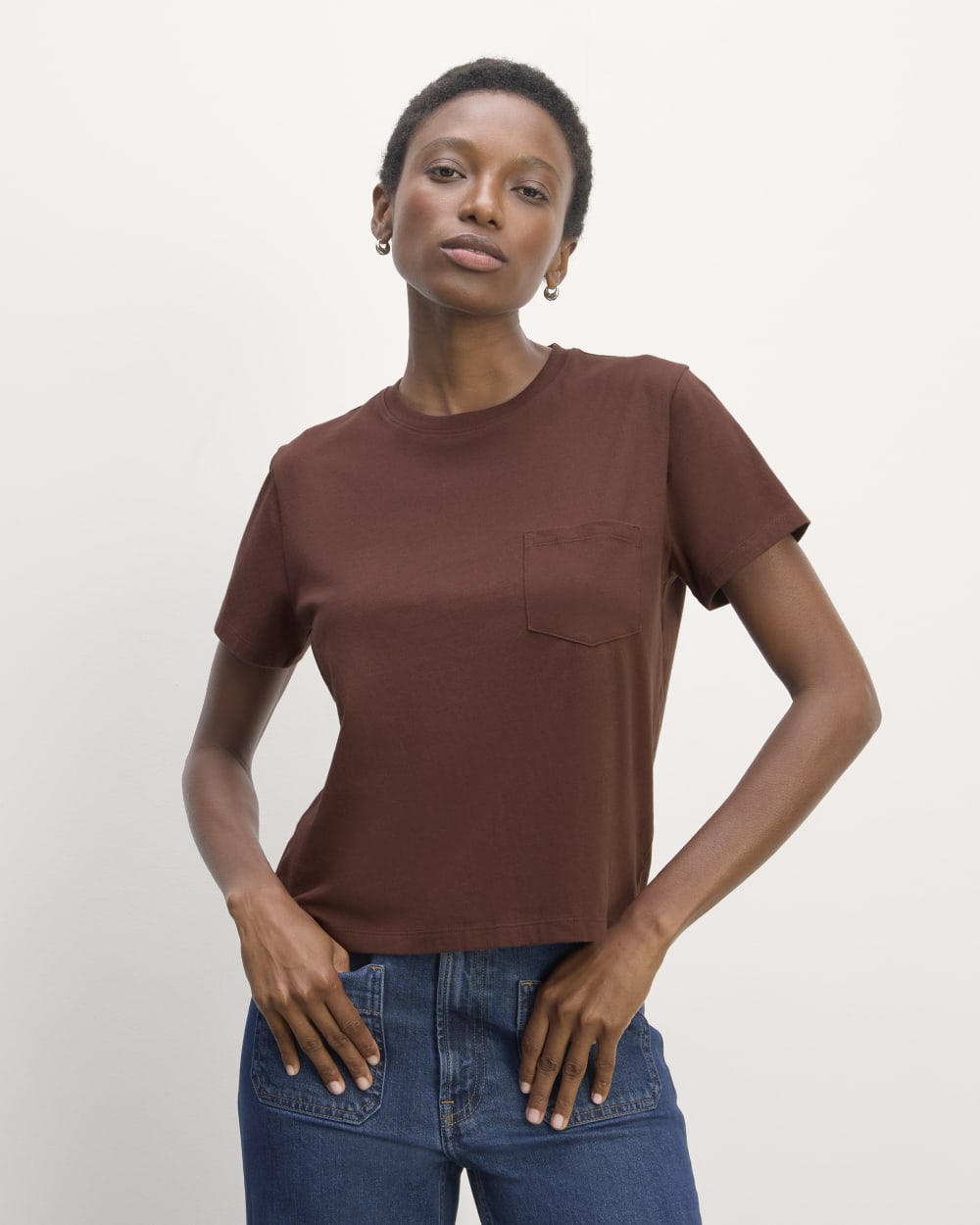 The Box-Cut Tee in Essential Cotton in Dark Mahogany — front view