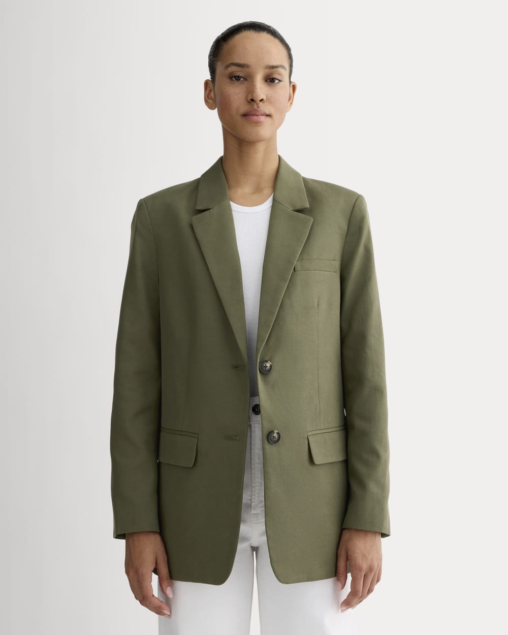 The Oversized Blazer in Buttersmooth in Kalamata — front view