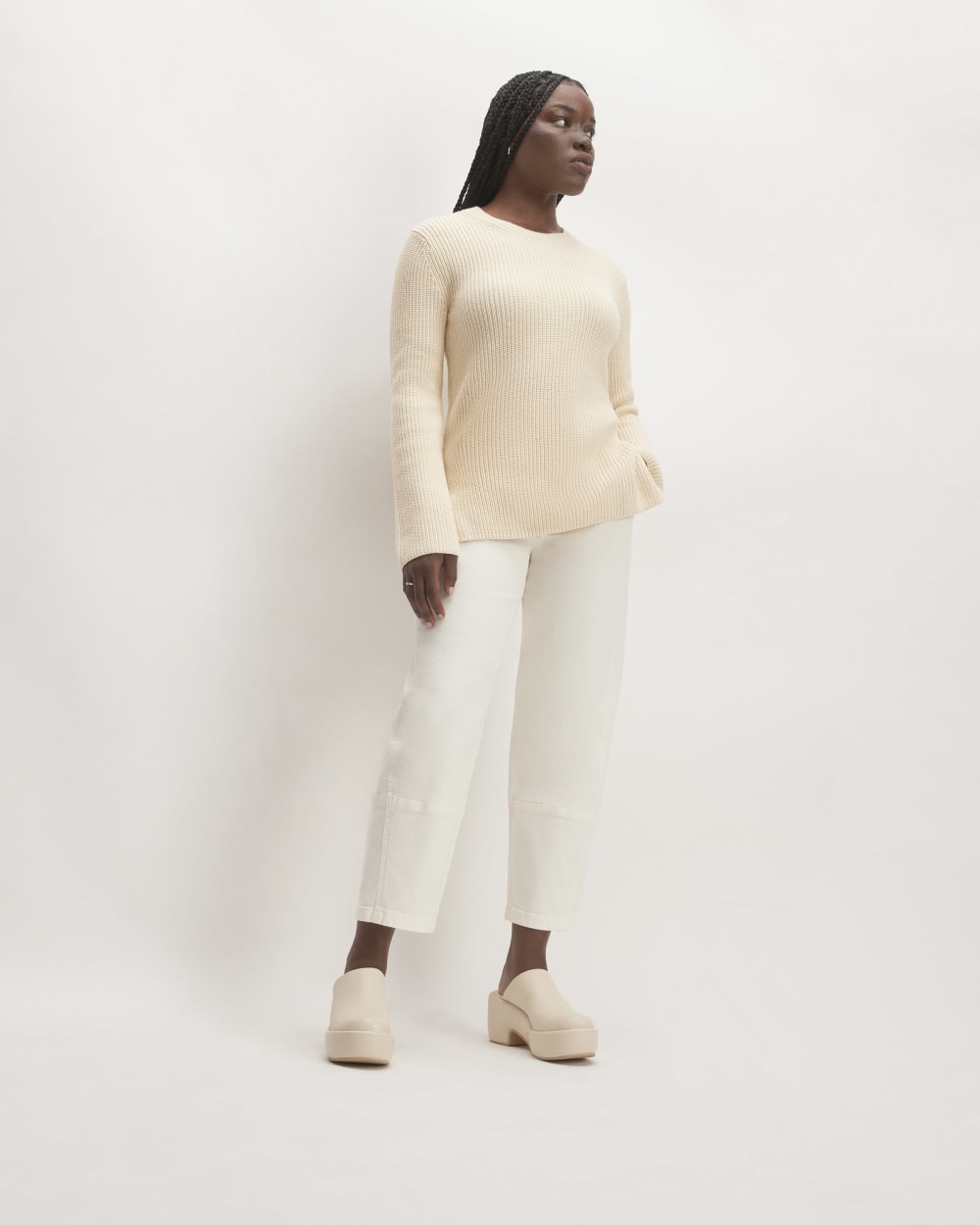 The Organic Cotton Slim Crew Sweater in Canvas — detail view