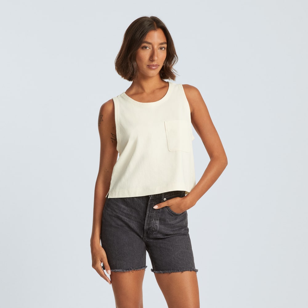 The Premium Weight Cropped Pocket Tank in Canvas — front view