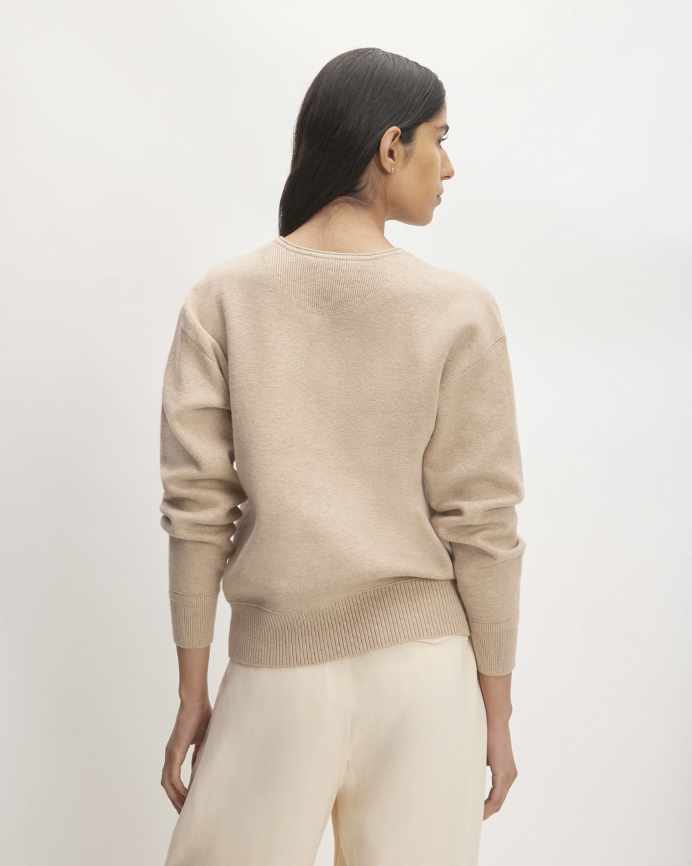 The Cotton-Merino Vintage Henley in Warm Oat Heather — detail view