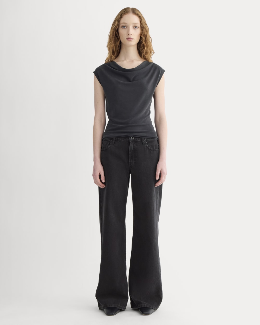 The Draped Top in Butterknit in Black — detail view