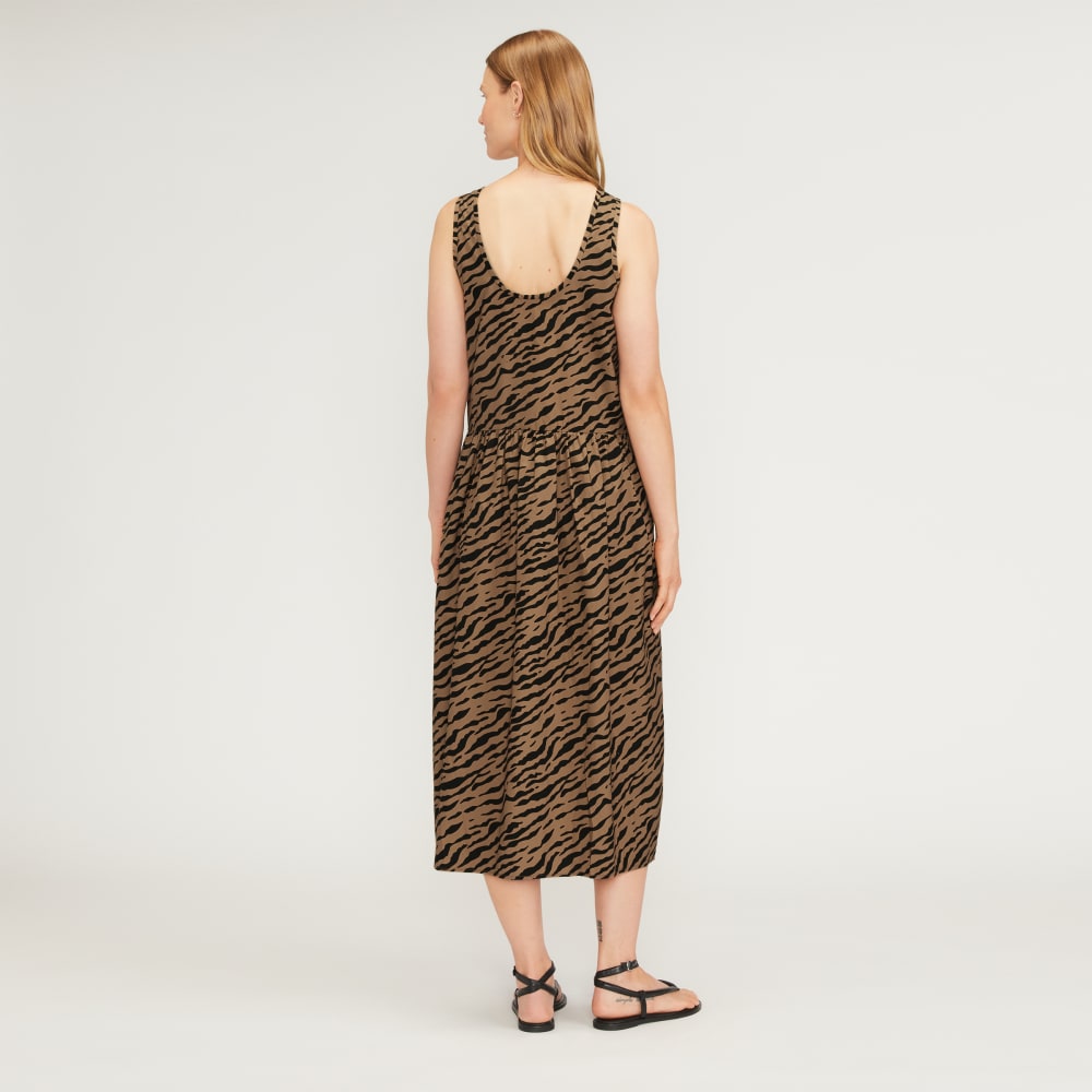 The Poplin Summer Dress in Tiger Stripe Toasted Coconut — detail view