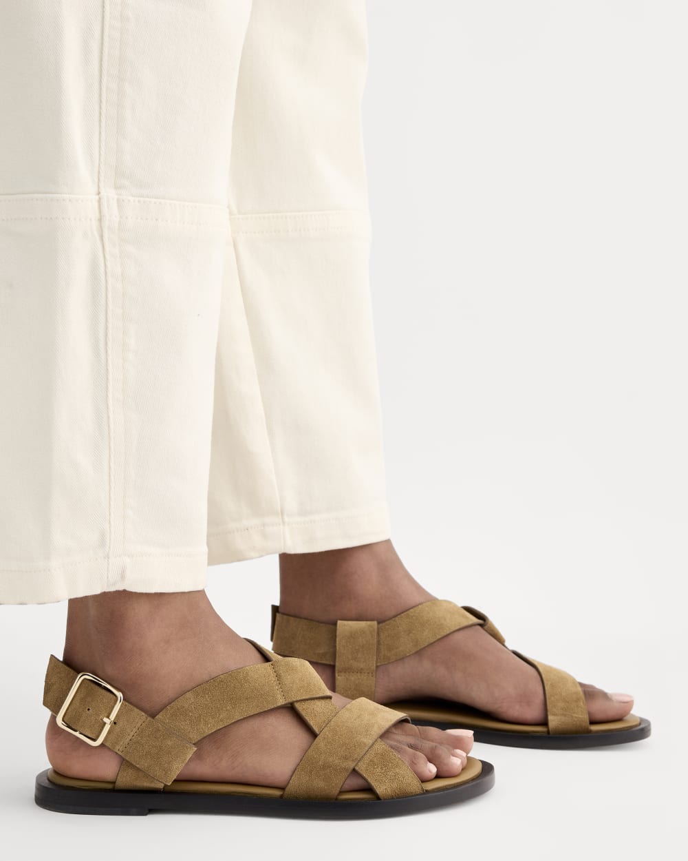 The City Strap Sandal in Sand Suede — detail view