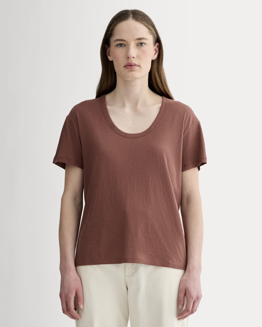 The Air Scoop-Neck Tee in Cedarwood — front view