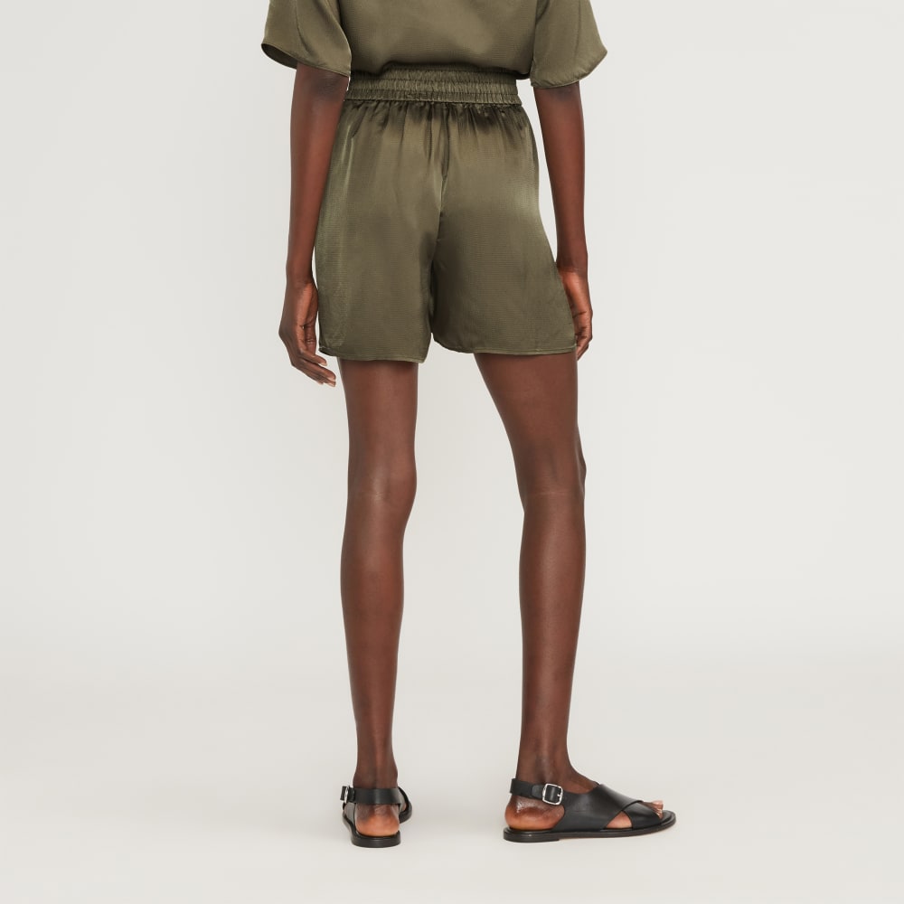 The Satin Pull-On Short in Kalamata — detail view