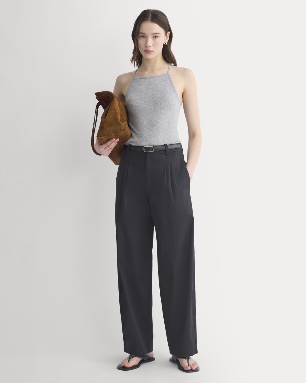 Tissue Narrow Racerback Tank in Heathered Grey — detail view