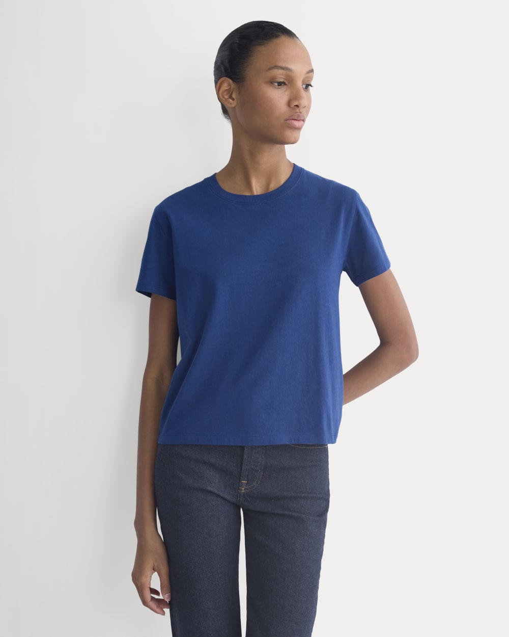 The Box-Cut Tee in Essential Cotton in Estate Blue — front view