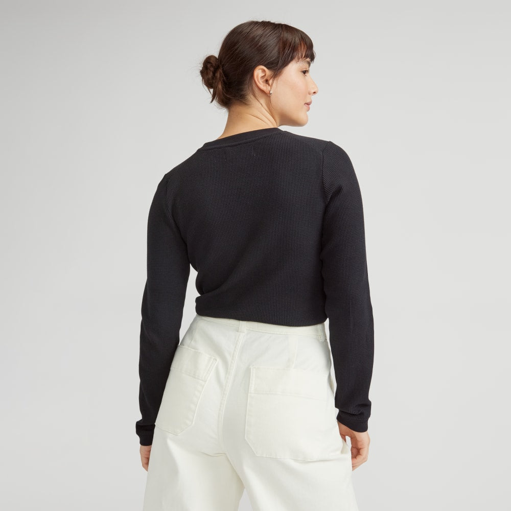 The Organic Cotton Waffle Tee in Black — detail view