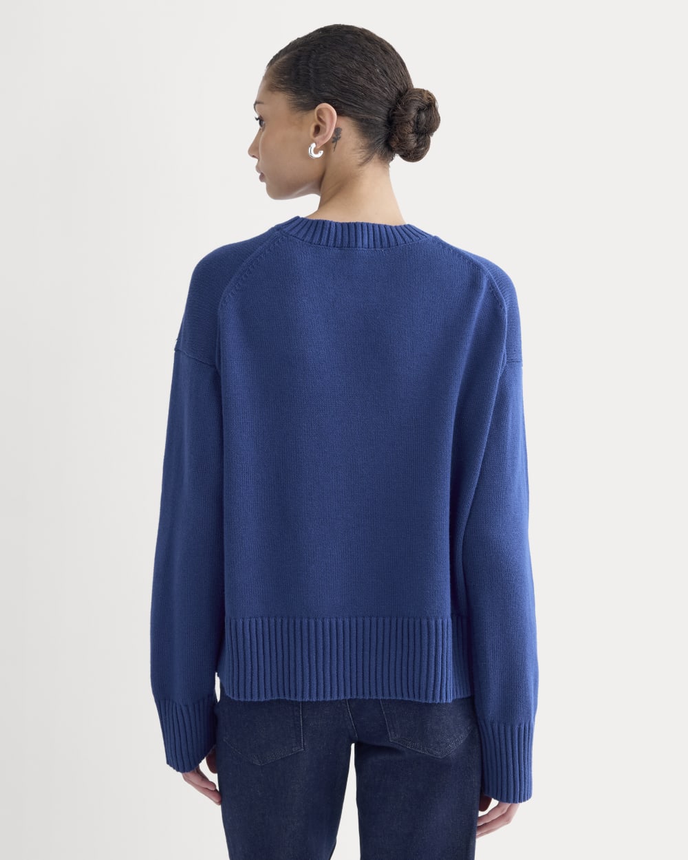 The Boxy Sweater in Everyday Cotton in Deep Lazuli Blue — detail view