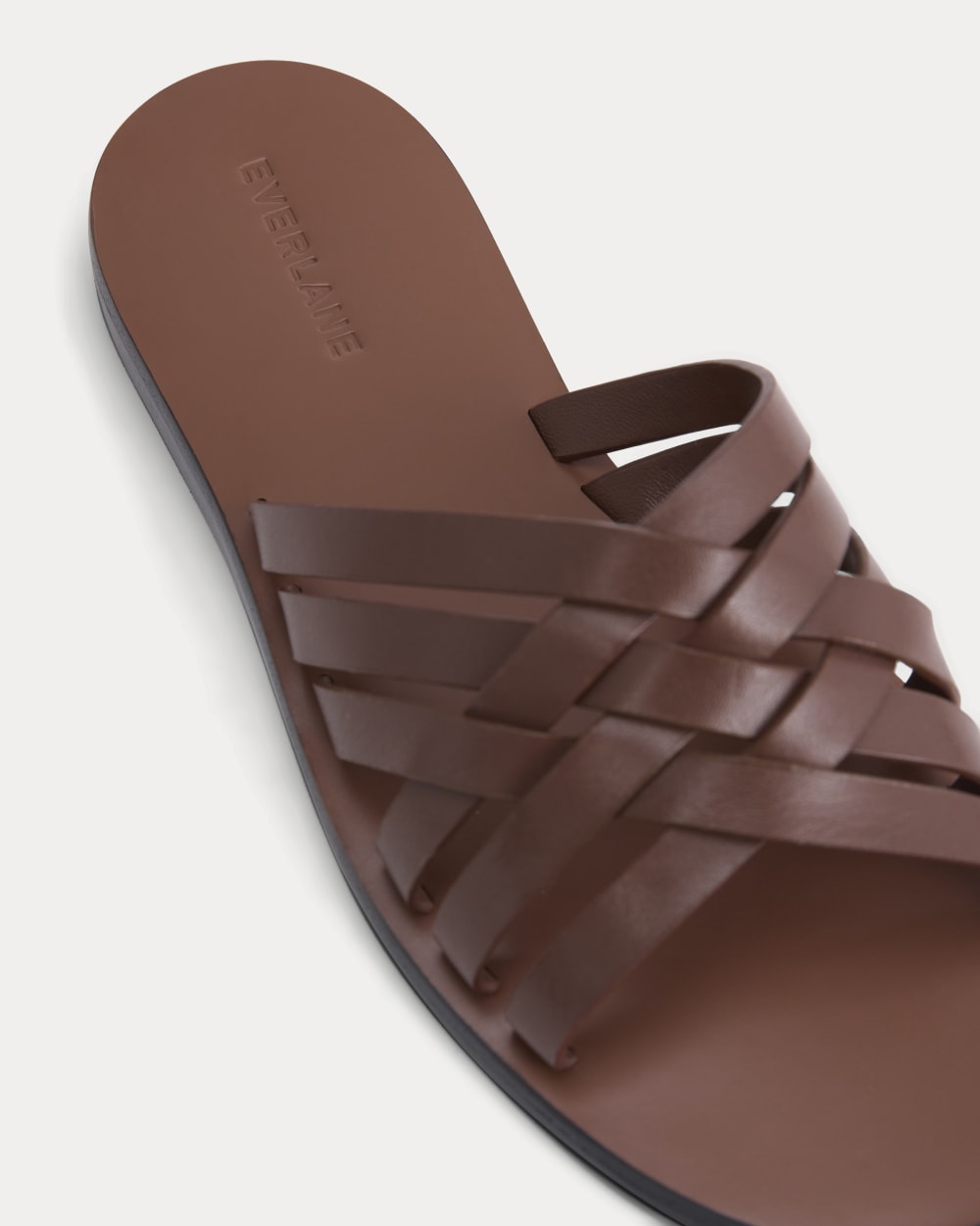 Leather Triple Crisscross Sandal in Rum — detail view