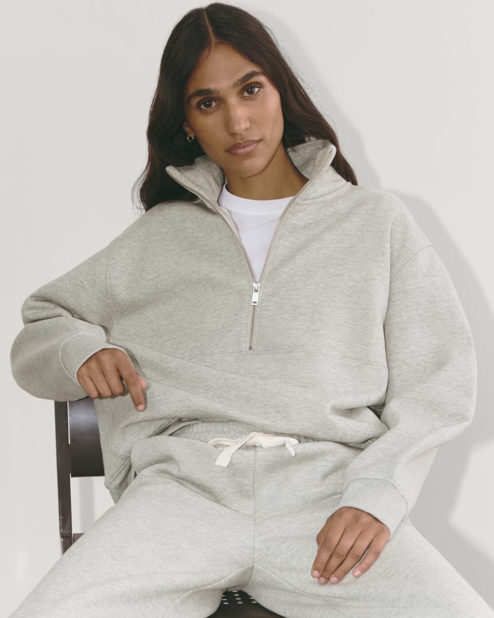 Luxe Fleece Half-Zip Sweatshirt in Heathered Grey — detail view