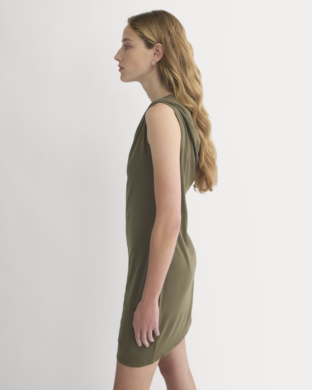 Cowl Neck Mini Dress in Beech — detail view